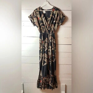 Eugenia Fernandez Tropical High Slit Floral Maxi Dress in Black Size Small